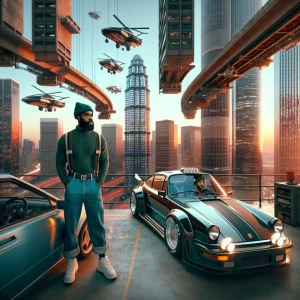 African American male, athletic build, dark green beanie, trimme...