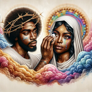Ensure that the image distinctly represents both Jesus Christ an...