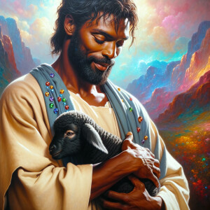 Oil painting of an African-American man resembling Jesus Christ,...
