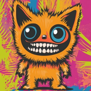 Stylized character portrait of a mischievous designer toy creat...
