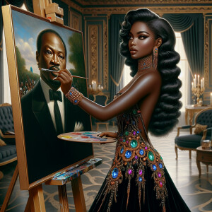In a high-class, elegantly decorated studio, a very light-skinne...