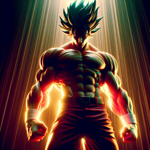 Goku, ultimate form, strength, dynamic lighting, cinematic, Tech...