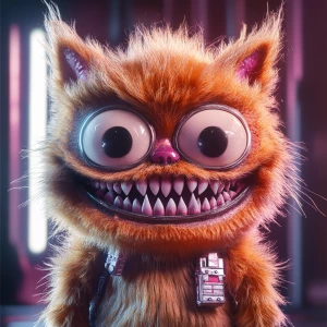 Stylized character portrait of a mischievous designer toy creat...