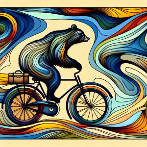 A bear riding bike