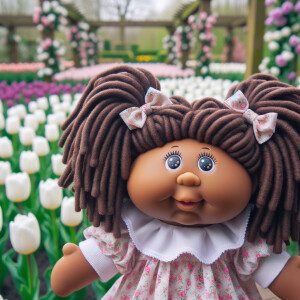 African-American cabbage patch doll with huge dimples,
Her hair...