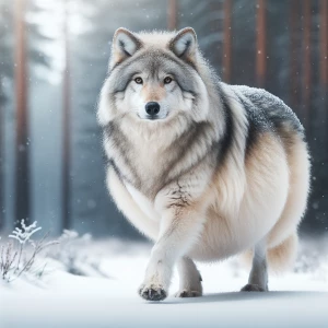 A pregnant wolf with very fluffy fur