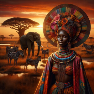 Envision a magnificent African savannah at the golden hour of su...