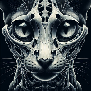 A drawing of a cat face as a skeleton