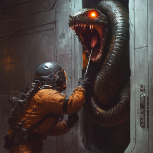 an alien upper half snake,lower half alien with tail pinned on s...