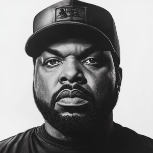 Create a realistic portrait of Ice Cube, the renowned actor and...