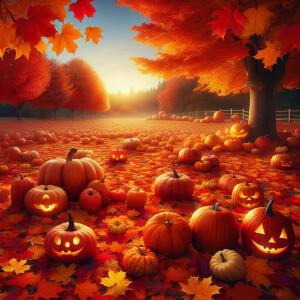 Halloween leaves and pumpkins galore