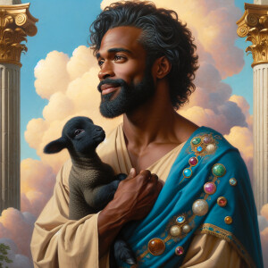 Oil painting of an African-American man resembling Jesus Christ,...