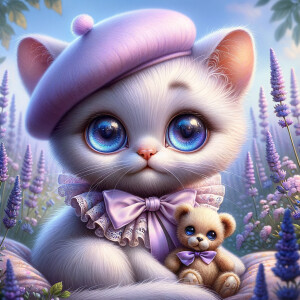 Imagine an adorable, fluffy kitten with an exaggerated, cartoon-...
