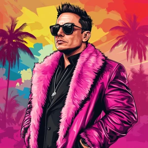 Elon Musk in GTA art style — Pink fur coat — in the style of a G...