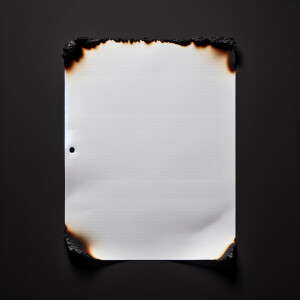 A straight on shot of a blank computer paper that is burnt on th...