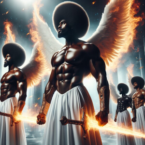 Black archangels with big muscles and powerful wings.   Afro.  W...