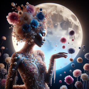 "Create an image of a majestic light skin Hawaiian woman whose f...