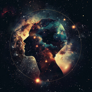 Cosmic Dreamscape: Blend a human profile with images of galaxies...