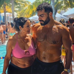 Hyperrealism art style,a muscular beefy sweaty man  walking with...