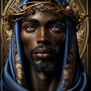 A hyper-realistic image of an African-American Jesus Christ, ser...