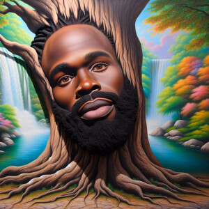 A hyper-realistic 3-D oil painting depicting a tree integrated w...