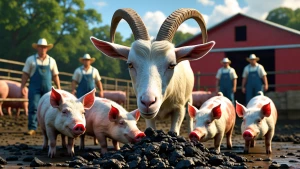 A realistic fantasy art image of a goat with a human head. It's...