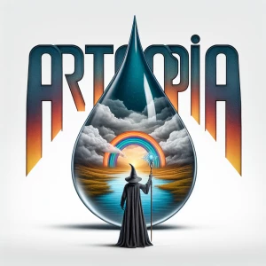 Framed labelled "ARTOPIA" artwork of a double exposure raindrop...