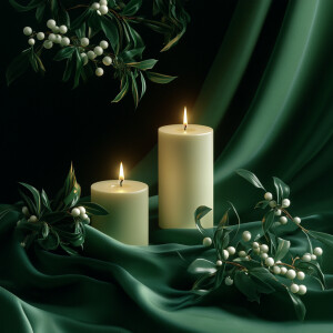 fresh mistletoe, billowing silk bows, perfect geometric shapes,...