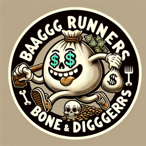 Design a circular logo featuring a cartoon character of a money...