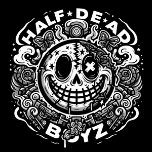 Create a logo for a  brand named "Half Dead Boyz" that features...