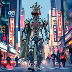 In an opulent quirky robot uprising, a regal automaton adorned i...