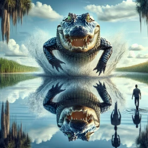 Create an ultra-realistic 8K HDR image of an alligator parting t...