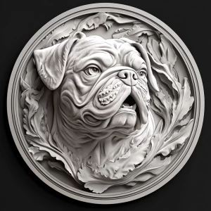Design a grayscale 3D bas-relief of marine bulldog, featuring so...