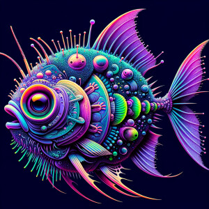 Cute and cuddly purple and neon green piranha