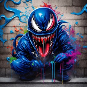 vividly colored and detailed ink splash airbrush image venom   h...