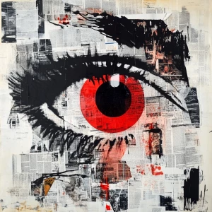L’œil rouge de l’absurde.
Collage typographique dadaïste avec jo...