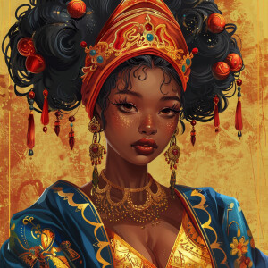 Create an illustration of a Mixed Ethnicity Empress, embodying A...