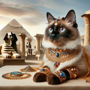 A cat in ancient Egypt dressed like an ancient Egyptian, queen