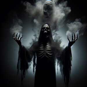 grim reaper screaming while standing with his hands stretched to...