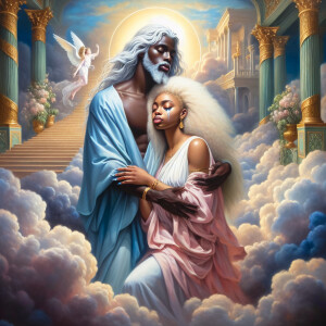 An oil painting depicting a light-skinned African-American Jesus...