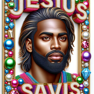 A 3D realistic artwork featuring the phrase 'Jesus Saves' adorne...