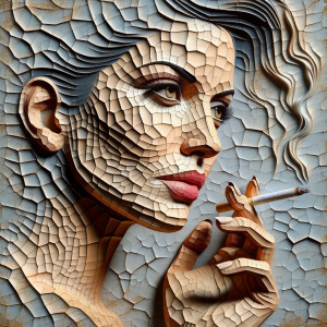 A portrait made from oil paint and acrylic paint of a lady smoki...