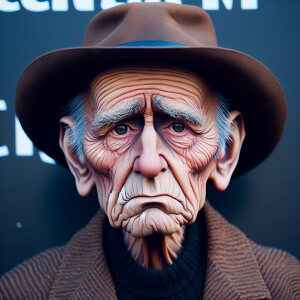 caricature of a 95 year old sad American grandpa posing for the...