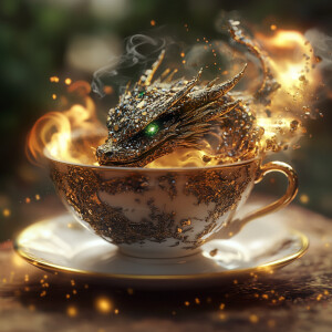 4d image depicts a surreal scene where a coffee cup appears to b...