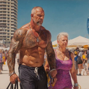 Hyperrealism,v6.a muscular beefy sweaty tattoed australian man w...