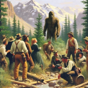 Pioneers out west in the 1800s seeing a humanoid looking hair co...