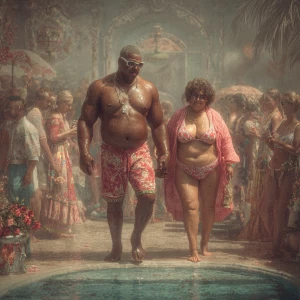 Hyperrealistic image,a muscular beefy kerela son in law walking...