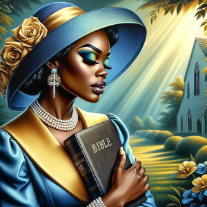 An airbrush oil painting depicts an African American woman with...
