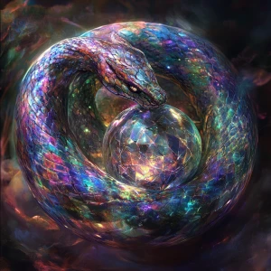 A whimsically twisting quantum serpent, its shimmering scales re...