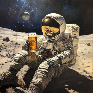 Astraunaut on the Moon enjoying beer